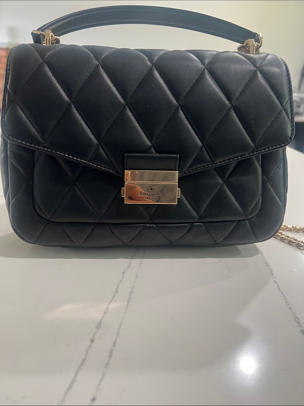 Kate Spade Black Quilted Leather Shoulder Bag With Gold Hardware